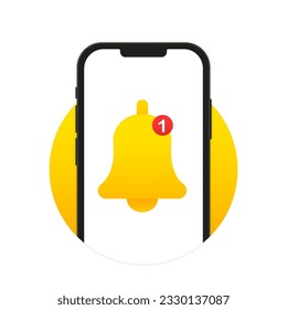 Smartphone with notification. New email message on the phone. Alert message. Notification concept. Unread email. Danger error alerts, virus or insecure messaging, spam. Vector illustration