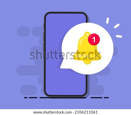 Smartphone with notification. New email message on the phone. Alert message. Notification concept of new message or other notice. Unread email. Danger error alerts, virus or insecure messaging, spam