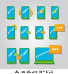 Smartphone notification vector icon set. Flat design.