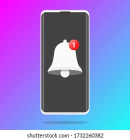 Smartphone with notifications bell icon Vector illustration