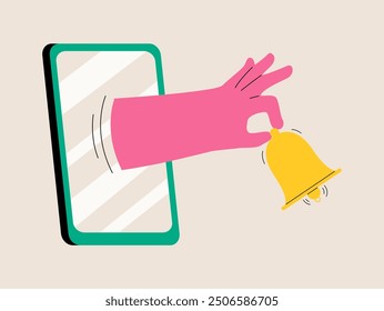 Smartphone with notifications icon in  hand. Notification concept. Colorful vector illustration
