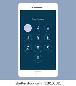 Smartphone Numeric Passcode Lock Screen, Touching On Button ONE