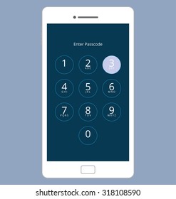 Smartphone Numeric Passcode Lock Screen, Touching on button THREE