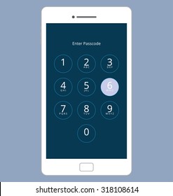 Smartphone Numeric Passcode Lock Screen, Touching On Button SIX
