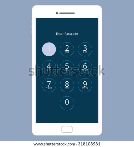 Smartphone Numeric Passcode Lock Screen, Touching on button ONE