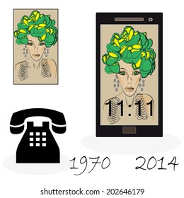 Smartphone and old phone, fun design concept
