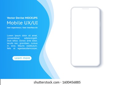 Smartphone on a background of blue abstract elements.  Conceptual mobile phones for user interface, user experience presentation. Frame less smartphone. Vector Illustration UI/UX design.