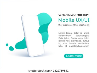 Smartphone on a background of blue abstract elements. Conceptual mobile phones for user interface, user experience presentation. Frame less smartphone. Vector Illustration UI/UX design.