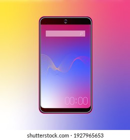 Smartphone on a beautiful gradient background. Abstract illustration of lines on the mobile phone screen. Colored vector illustration with gradient.