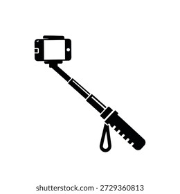 Smartphone auf ausziehbarem Selfie-Stick, Vektorgrafik, flaches Design einzeln