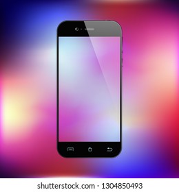 Smartphone on gradient background. Mobile phone with abstract colorful screen. Cell phone mockup design. Vector illustration.