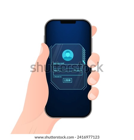 Smartphone on the screen, log in page ui design on technology futuristic interface hud background. login password user interface HUD design for security technology background. Vector illustration 