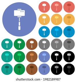 Smartphone auf Selbstbedienungsknüppel-Rücken-Ansicht mehrfarbige Flachsymbole auf runden Hintergründen. Einschließlich der Variationen von weißen, hellen und dunklen Symbolen für Hover- und Active Status-Effekte und Bonusfarben.