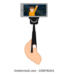 Smartphone on a selfiestick taking a photo. Vector illustration design