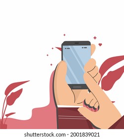 smartphone on white and red background