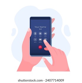 Smartphone ongoing call screen interface flat illustration vector template, Mobile phone mockup, Smart Technology, Communication