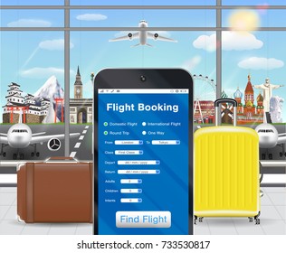 smartphone online flight booking app in airport