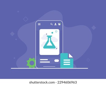 Smartphone online lab test with report card concept vector illustration