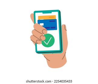 Smartphone with Online Payment technology. Mobile banking app and e-payment. Paying by NFC function. Wireless contactless NFC payments. Mobile Payment