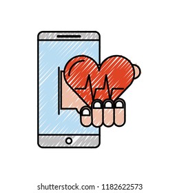 smartphone online service medical hand with heartbeat