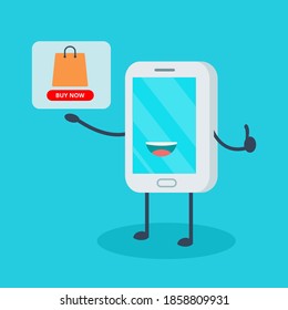 Smartphone online shop. Illustration vector graphic cartoon character of cute smartphone. Perfect for Ecommerce,sale, store web element. Illustration E-commerce Shopping Symbols.