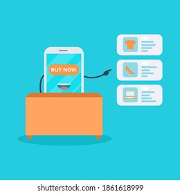Smartphone online shop. Illustration vector graphic cartoon character of cute smartphone. Perfect for Ecommerce,sale, store web element. Illustration E-commerce Shopping Symbols.