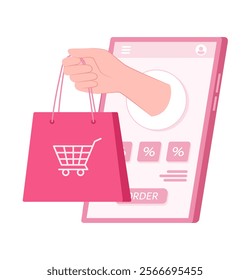 Smartphone with Online Shopping Application for E-Commerce Concept Illustration