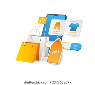 Smartphone online shopping application flat illustration concept