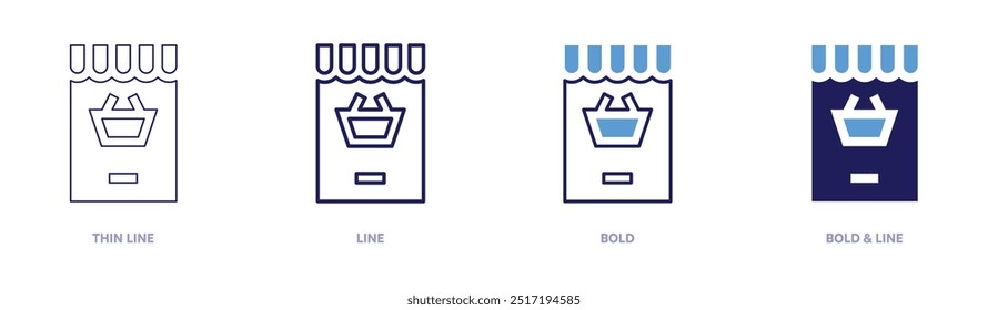 Smartphone ícone de compras on-line em 4 estilos diferentes. Linha fina, Linha, Negrito e Linha Negrito. Estilo duotônico. Traçado editável.