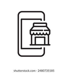 Smartphone online shopping icon with linear design 