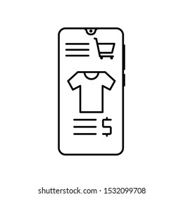 Smartphone online shopping t-shirt icon. Simple line, outline vector of smartphone icons for ui and ux, website or mobile application