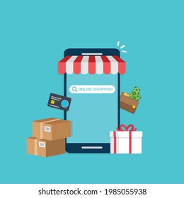 Smartphone Online Shopping. Vector Illustration