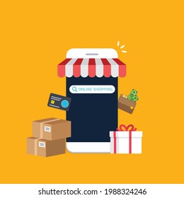 Smartphone Online Shopping. Vector Illustration