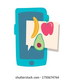 smartphone online things with vegetables flat style vector illustration design