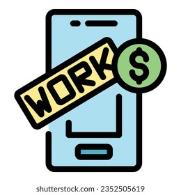 Smartphone online work icon outline vector. Wallet making. Business money color flat