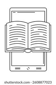 Smartphone con libro abierto. Concepto de Biblioteca digital