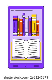 Smartphone com livro aberto. Conceito de biblioteca digital
