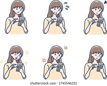 Smartphone operation female illustration set