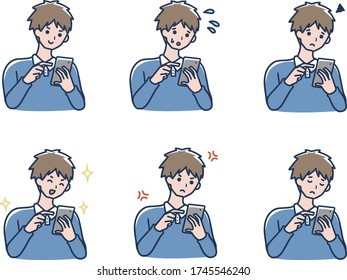 Smartphone operation male illustration set