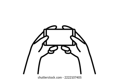 Smartphone operation, simple line drawing of two hands holding a smartphone