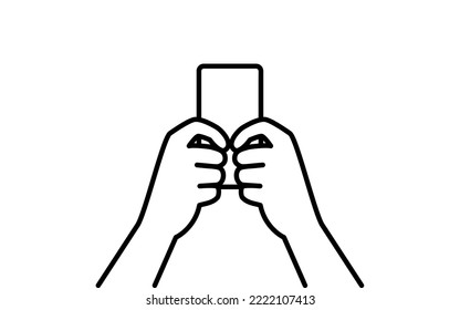 Smartphone operation, simple line drawing of two hands holding a smartphone