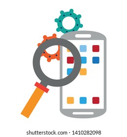 Smartphone operative system coding software under construction symbols vector illustration graphic design