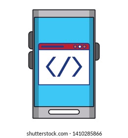 Smartphone operative system coding software with symbol on screen vector illustration graphic design
