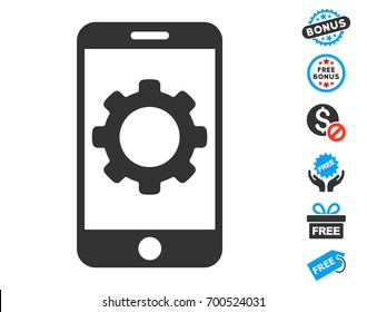 Smartphone Options Gear gray pictograph with free bonus images. Vector illustration style is flat iconic symbols.