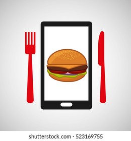 smartphone order hamburger food online vector illustration eps 10