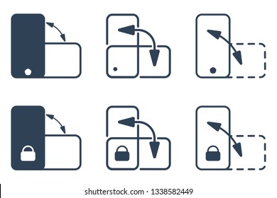 Smartphone orientation change and lock outline vector icon set. Flat ui design collection