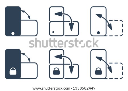 Smartphone orientation change and lock outline vector icon set. Flat ui design collection