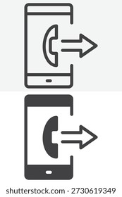 Smartphone outgoing call icon in different style set. Line and outline, solid version vector icon with editable stroke. Call sign and symbol for mobile icon.