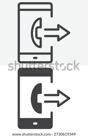 Smartphone outgoing call icon in different style set. Line and outline, solid version vector icon with editable stroke. Call sign and symbol for mobile icon.