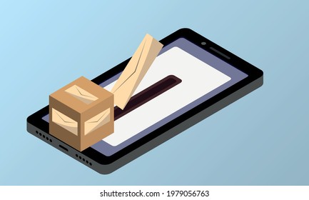 smartphone and outgoing messages in isometric on blue background communication and technology concept
